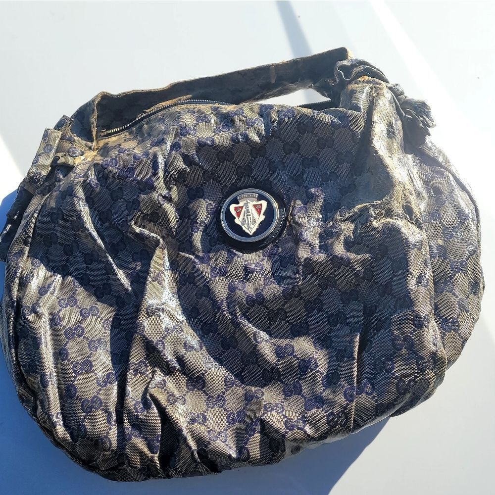 AUTHENTIC Gucci GG Crystal Canvas Large Hysteria Hobo (black/brown)